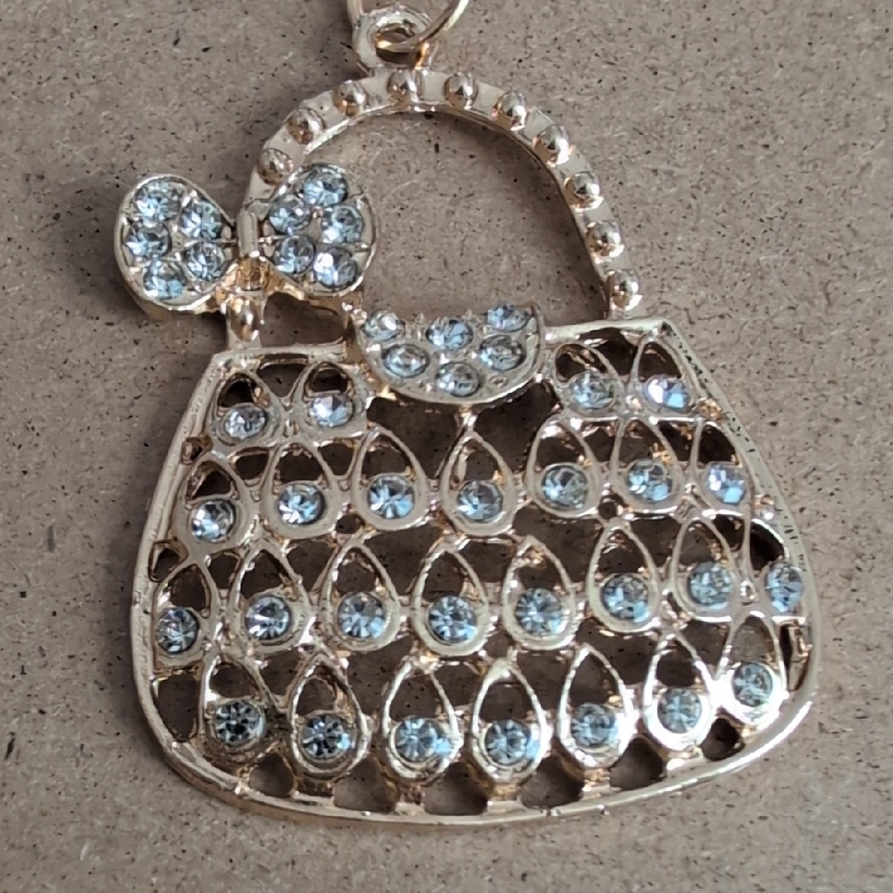 Chic Gold Handbag Keychain with Rhinestones - Picture 2 of 6